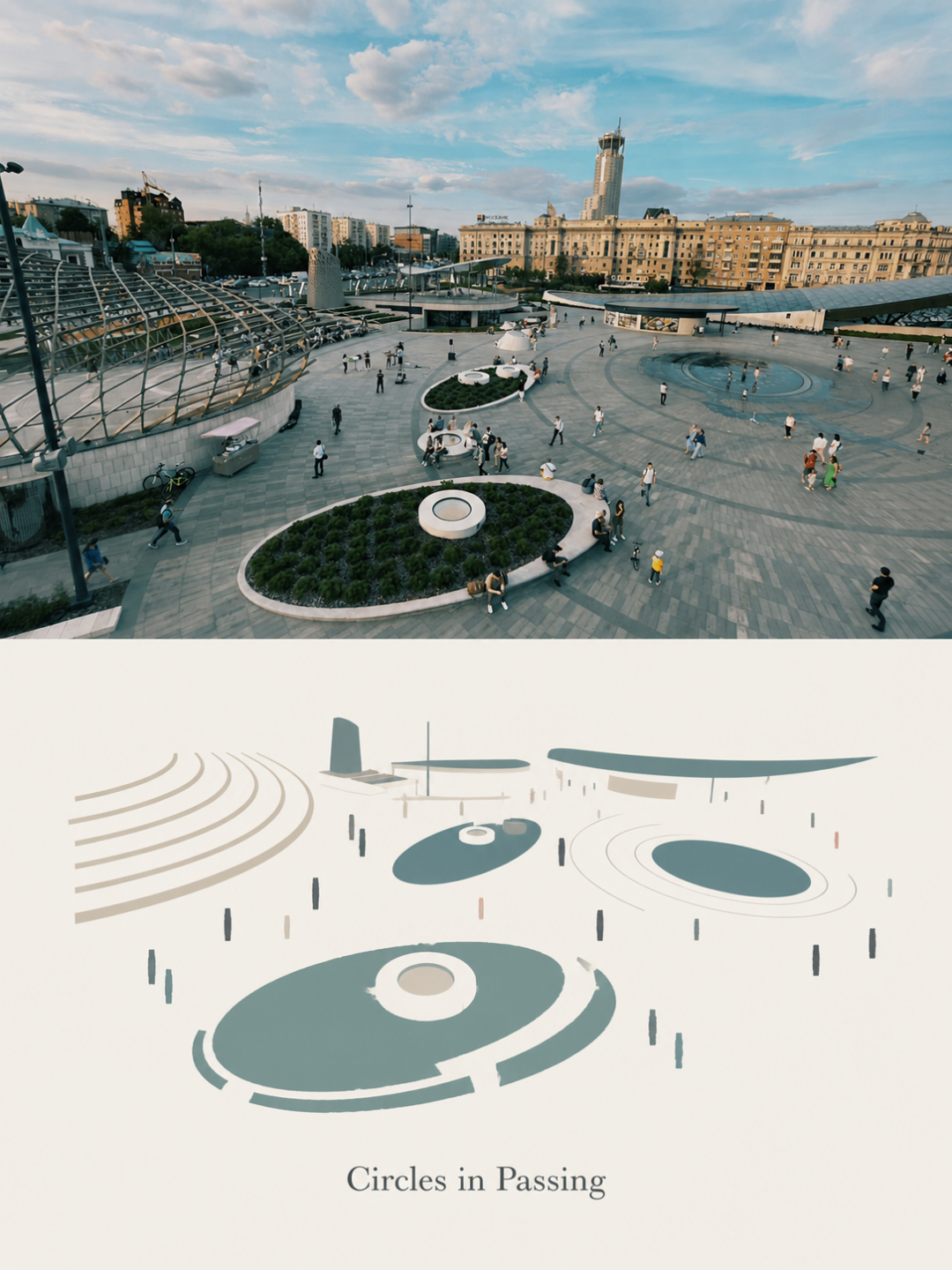 City square photo above its minimalist geometric abstract interpretation